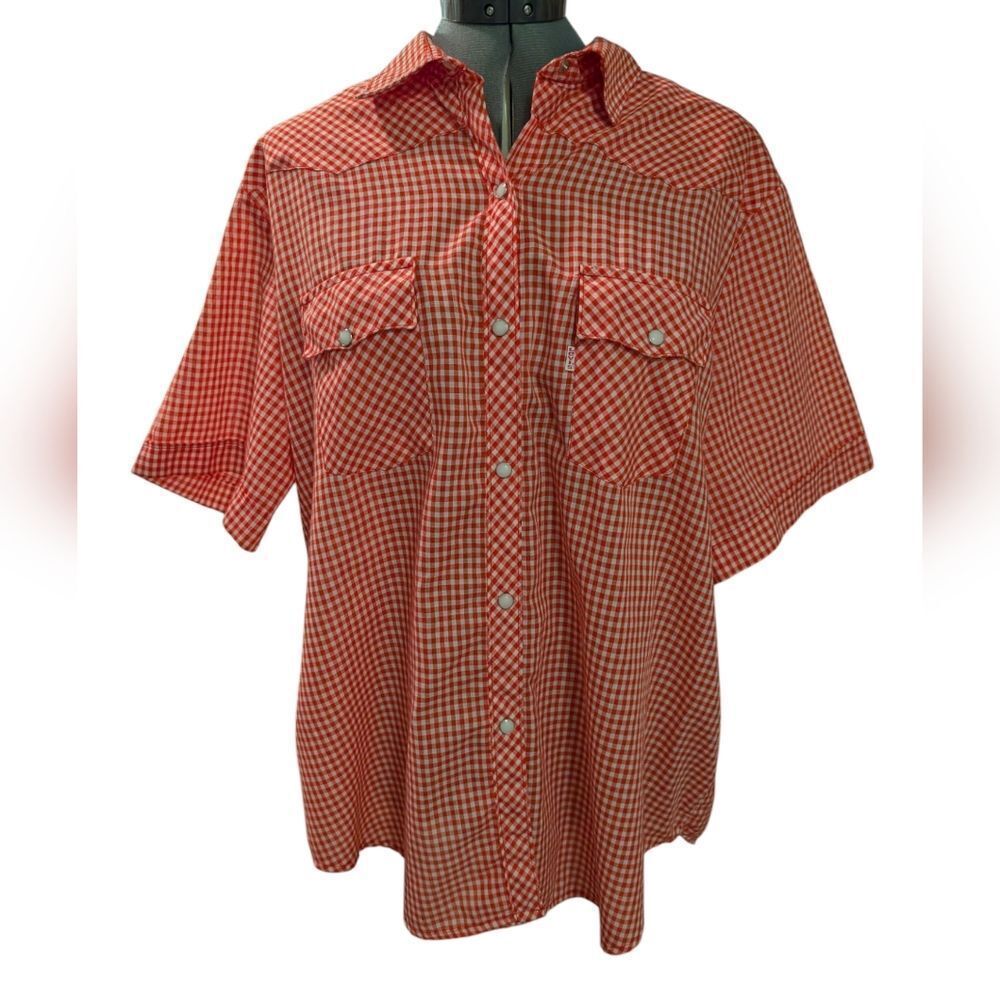 Levi's 70s vintage red & white checkered picnic shirt pearl snap buttons